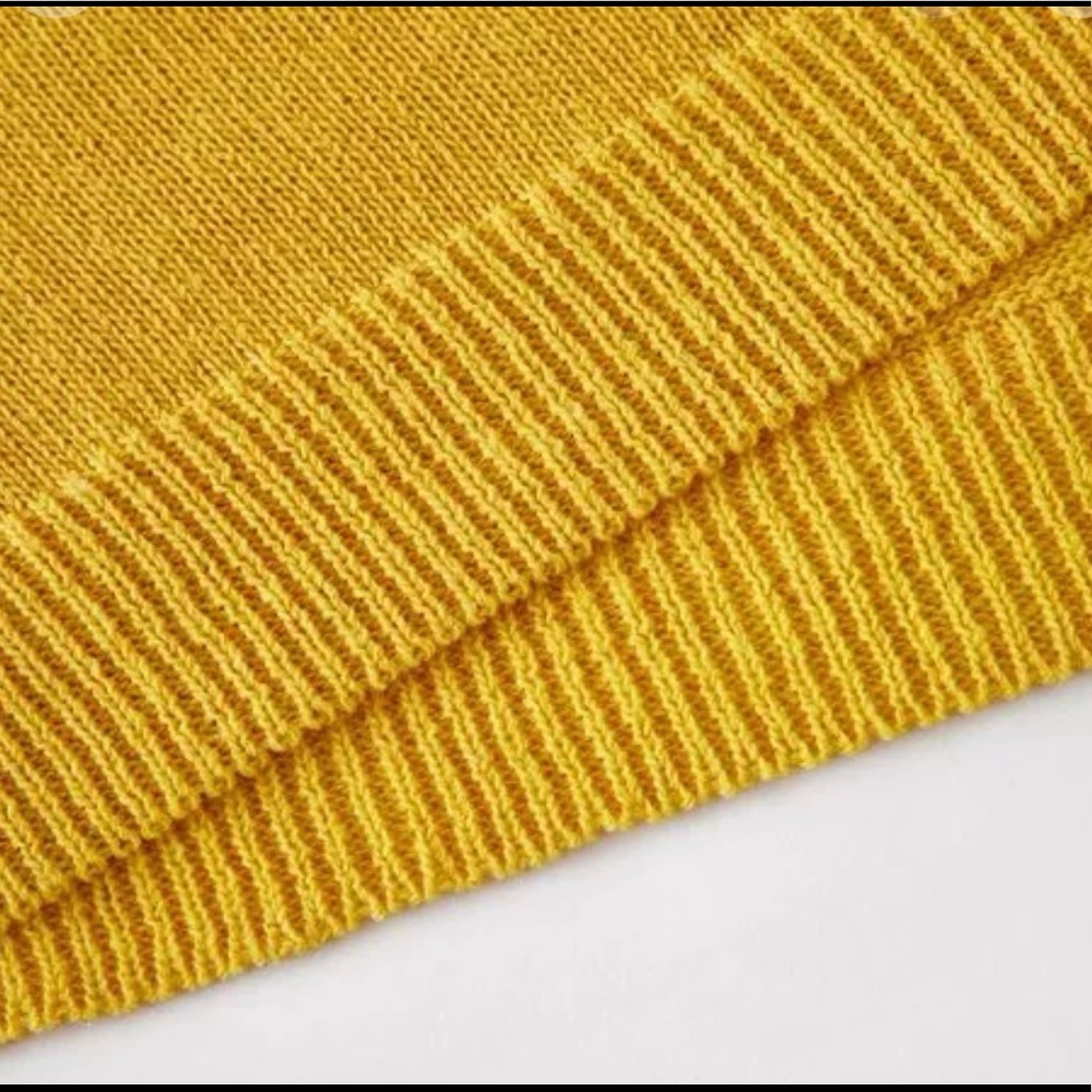 V-Neckline Solid Sweater Shift Sweaters with Hoodie, Color Yellow, Size M - Picture 7 of 8